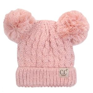 C.C Kids Thick Solid Color Double Pom Beanie